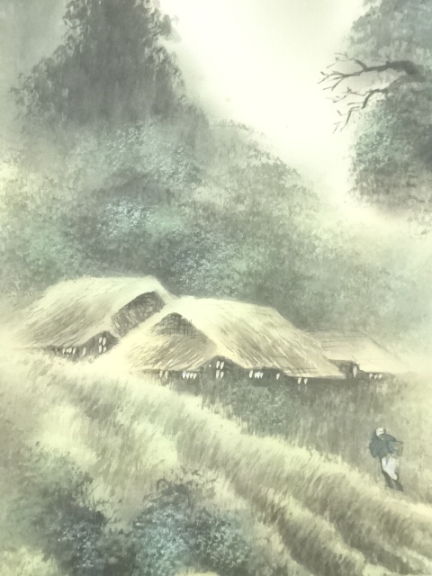 道具 ] - 道具 抱雲筆 彩色山水 肉筆絹本掛軸（共箱） | ネット